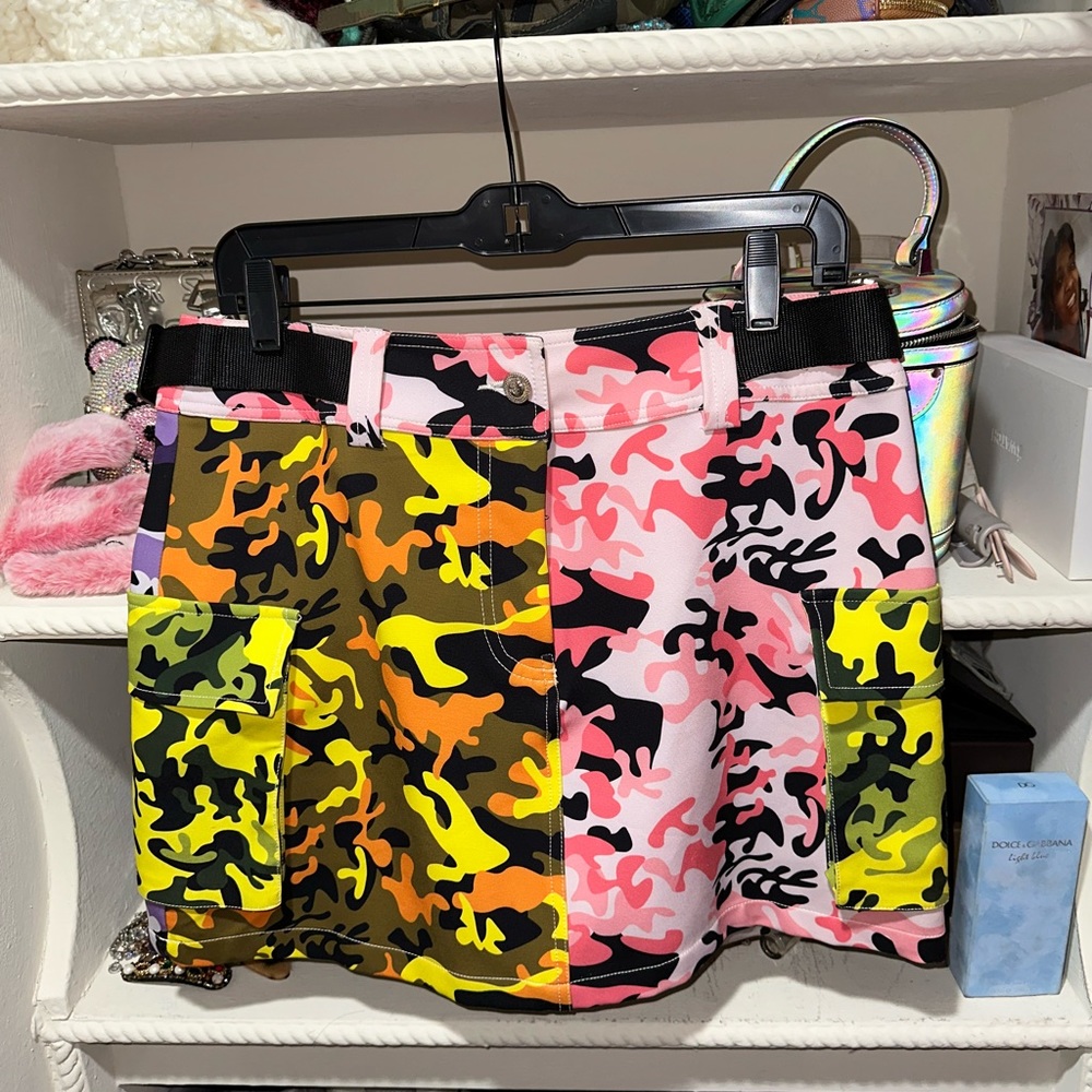 Rainbow Camo Skirt. WAIST IS ADJUSTABLE. WORN ONCE. SOME STRETCH.